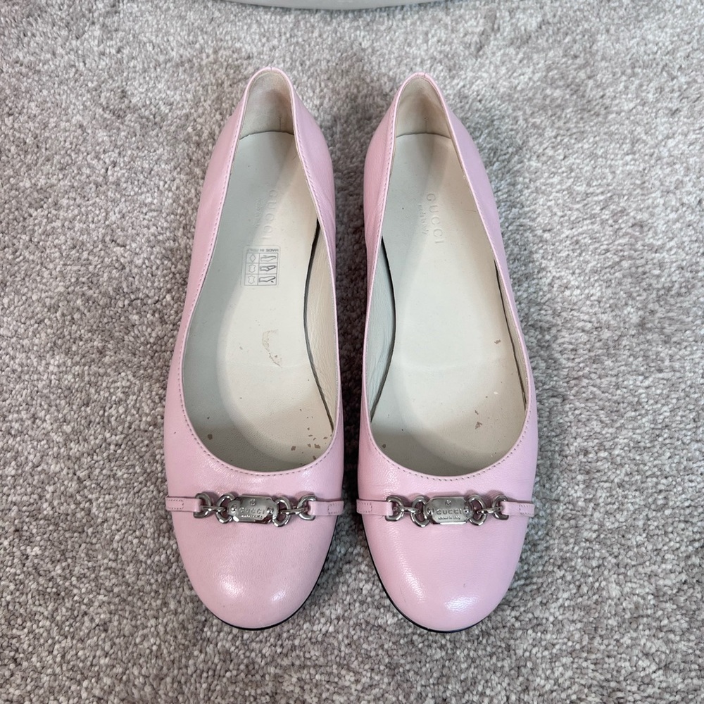 Gucci Women’s Ladies Pink Leather Silver Hardware 283740 Ballet Flats 38
